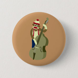 Sock Monkey Upright Bass Player 2 Inch Round Button