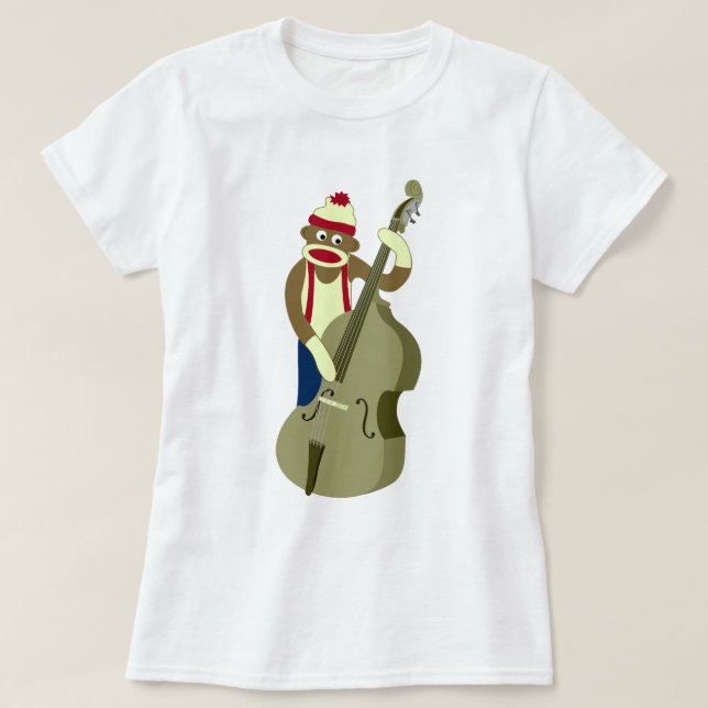 Sock Monkey Upright Bass Player T-Shirt (Design Front)