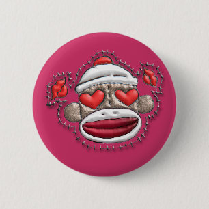 Sock Monkey Valentine Merchandise 2 Inch Round Button