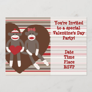 Sock Monkey Valentine's Day fêtes Invitations