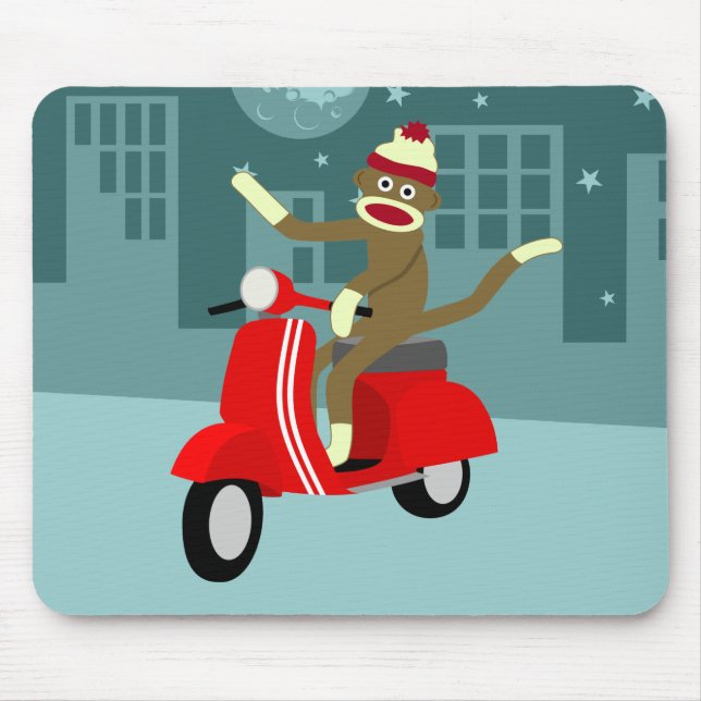 Sock Monkey Vespa Scooter Mouse Pad (Front)