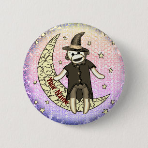 sock monkey witch  2 inch round button