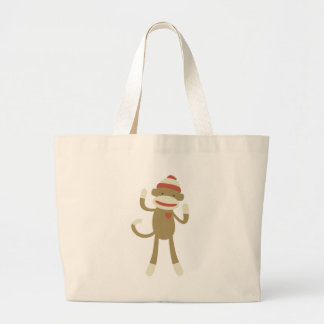 Sock monkey with heart large tote bag