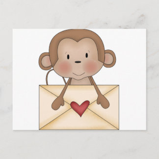 Sock monkey with love letter postcard
