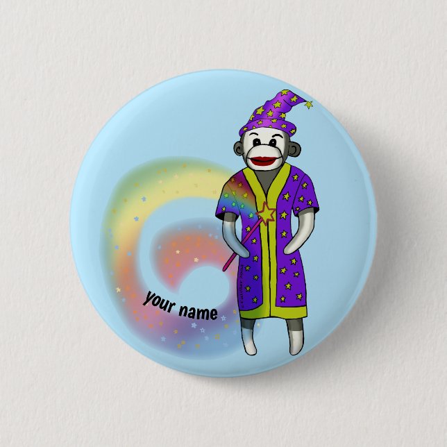 Sock Monkey Wizard  2 Inch Round Button (Front)