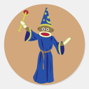 Sock Monkey Wizard Classic Round Sticker