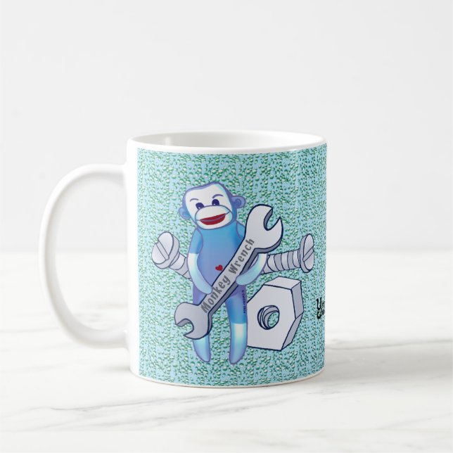 Sock Monkey wrench mechanic  mug (Left)