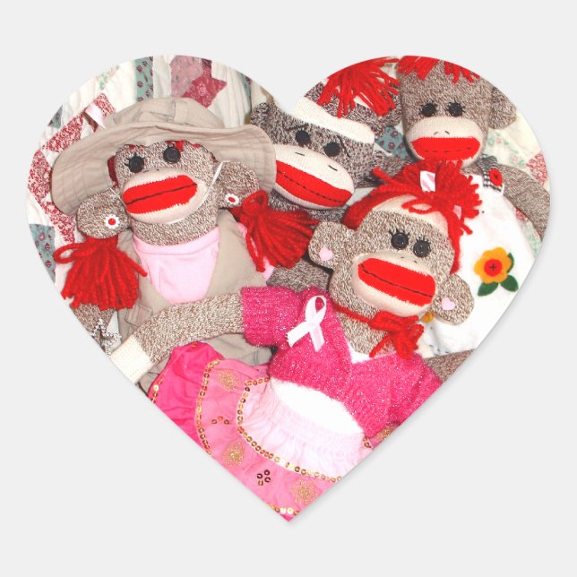 Sock Monkeys for Cure Pink Heart Stickers (Devant)