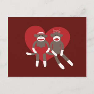 Sock Monkeys in Love Hearts Valentine's Day Gifts Holiday Postcard