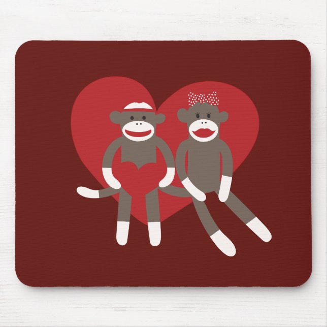 Sock Monkeys in Love Hearts Valentine's Day Gifts Mouse Pad (Front)