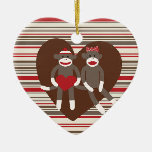 Sock Monkeys in Love Valentine's Day Heart Gifts Ceramic Ornament