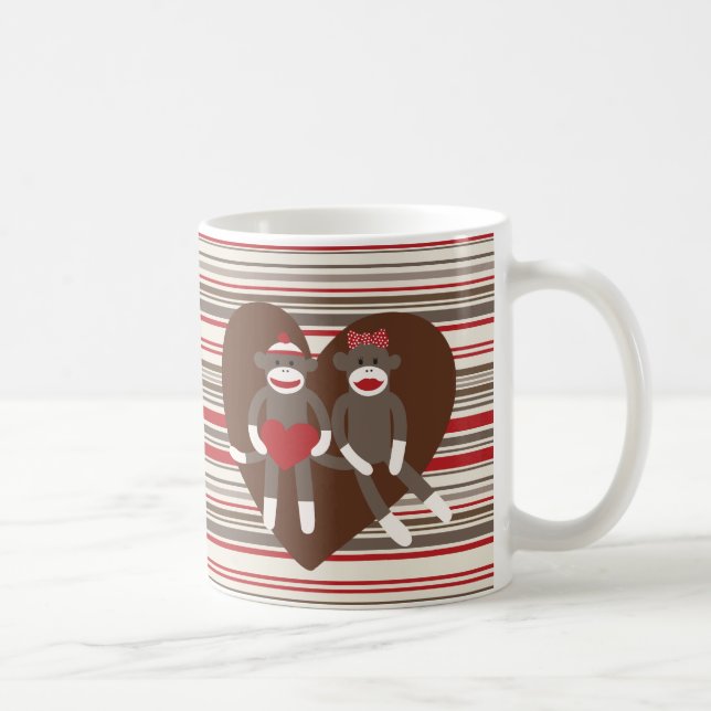 Sock Monkeys in Love Valentine's Day Heart Gifts Coffee Mug (Right)