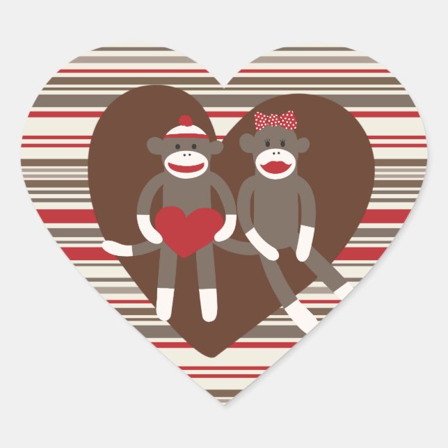 Sock Monkeys in Love Valentine's Day Heart Gifts Heart Sticker (Front)