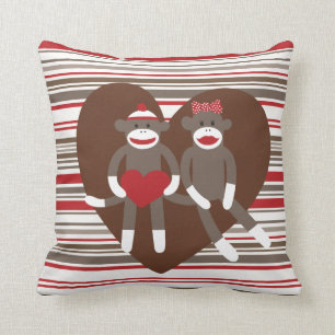 Sock Monkeys in Love Valentine's Day Heart Gifts Throw Pillow