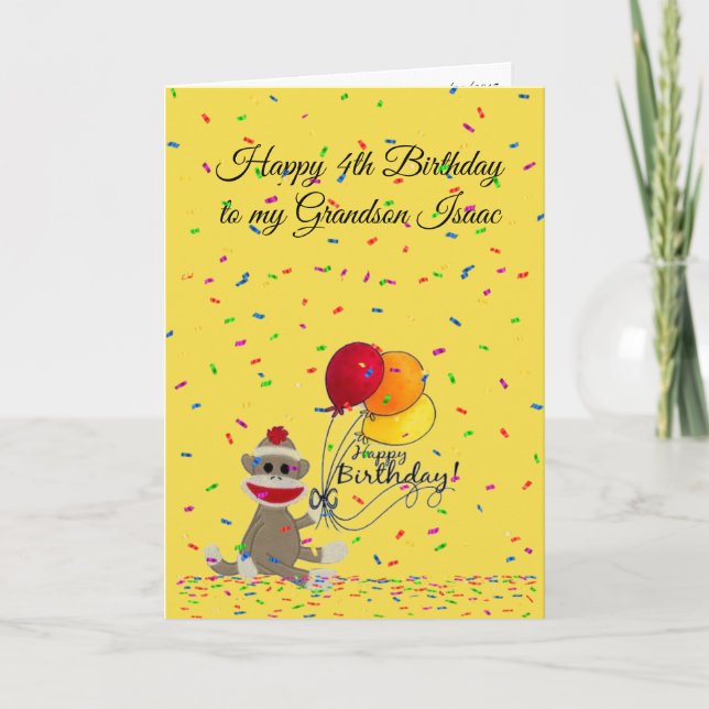 Sock Singe Noël Carte d'anniversaire pour enfant (Devant)