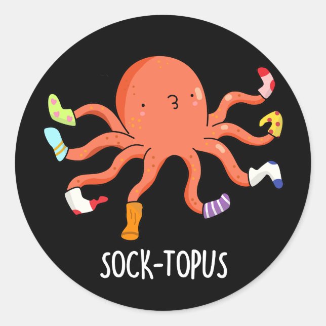 Sock-topus Funny Octopus With Socks Pun  Classic Round Sticker (Front)