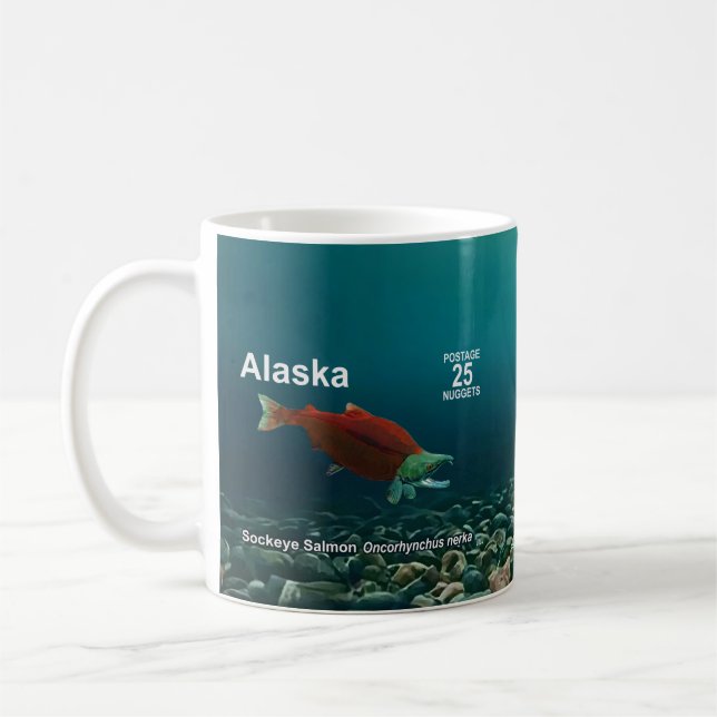 Sockeye Salmon - Alaska Postage Coffee Mug (Left)