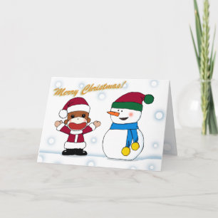 Sockmonkey et carte de voeux de bonhomme de neige
