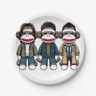 SockMonkey Hunter Brothers and their Angel Friend Paper Plate
