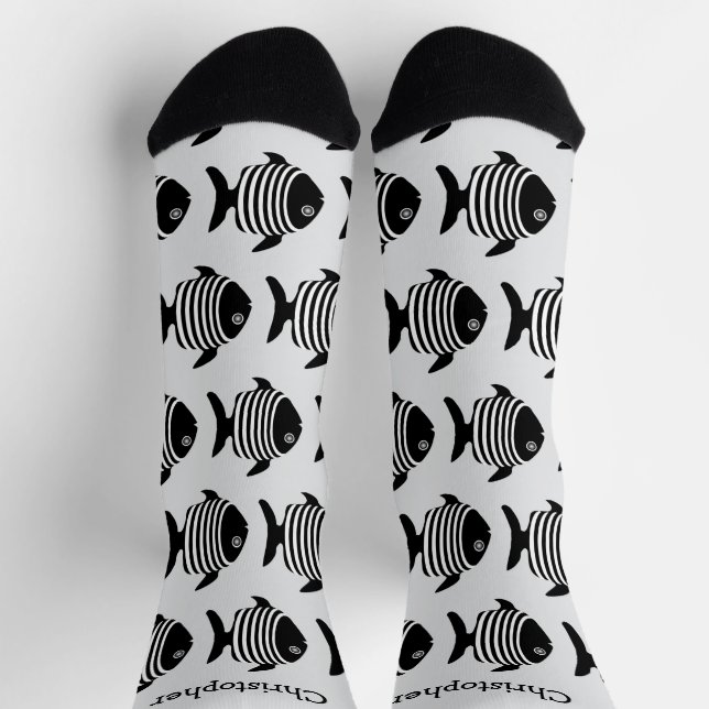 Socks Black And White Fish Design (Top)