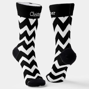 Socks Black And White Zig Zag Design