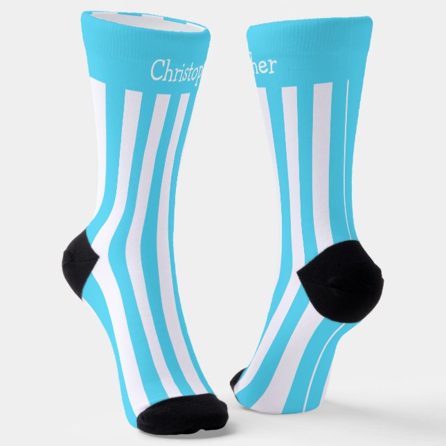 Socks Blue And White Stripes Design (Angled)