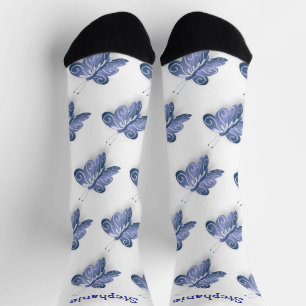 Socks Blue Butterfly Design