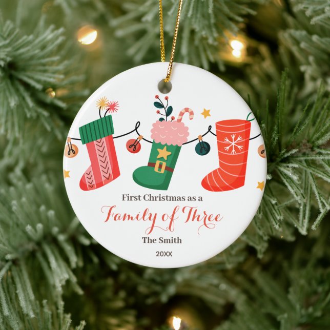Socks Christmas as a Family of Three  Ceramic Ornament (Tree)