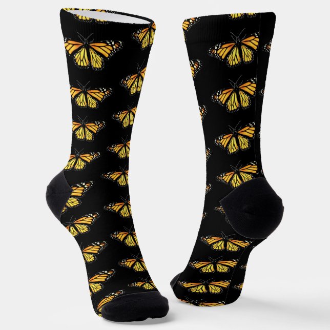 Socks - Monarch Butterflies on Black  (Angled)