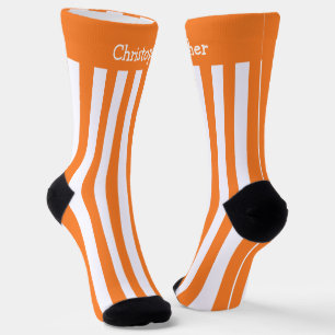 Socks Orange And White Stripes Design