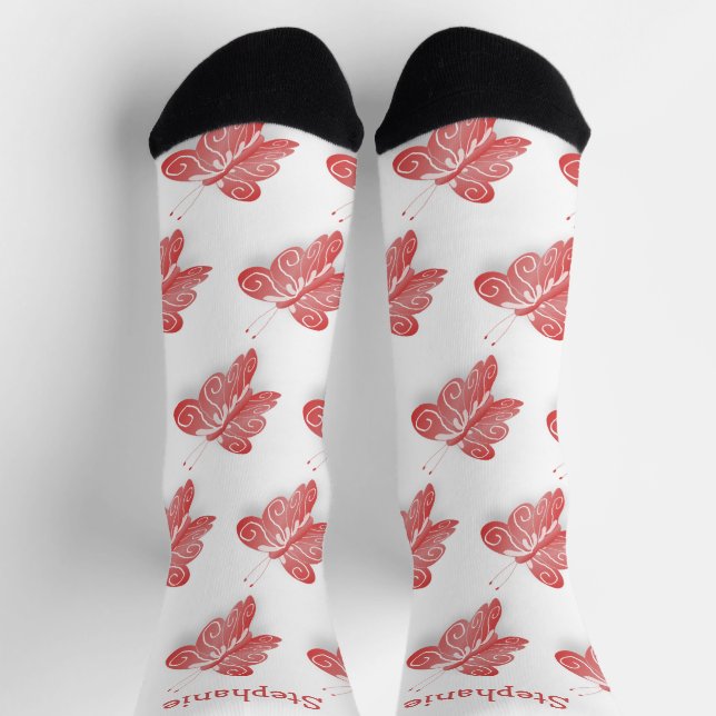 Socks Red Butterfly Design (Top)