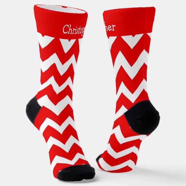 Socks Red Zig Zag Design (Angled)