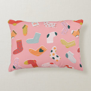 Socks seamless pattern. Cozy hand-drawn cartoon st Accent Pillow