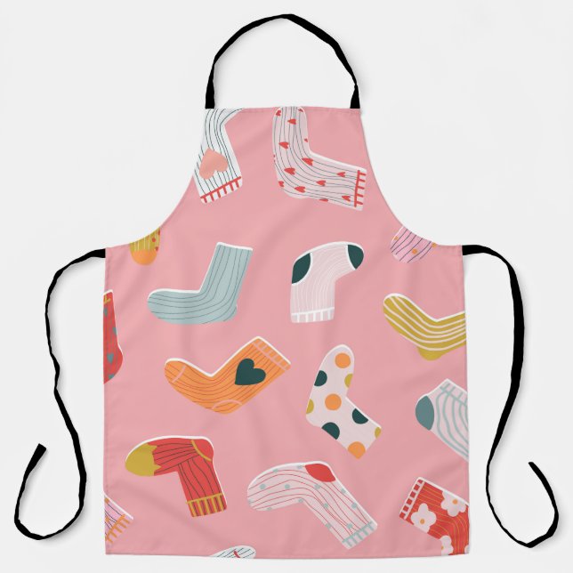 Socks seamless pattern. Cozy hand-drawn cartoon st Apron (Front)