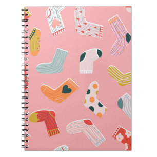 Socks seamless pattern. Cozy hand-drawn cartoon st Notebook