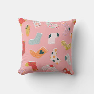 Socks seamless pattern. Cozy hand-drawn cartoon st Throw Pillow