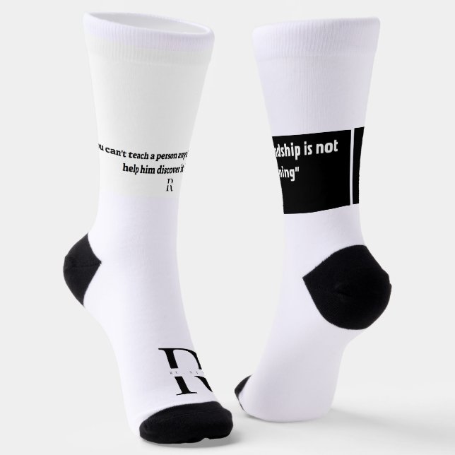 Socks with quotes from the RESTART company (Angled)