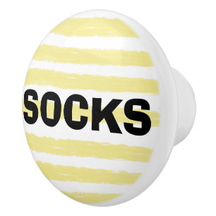 Socks Yellow White Watercolor Stripes Ceramic Knob