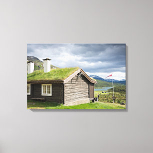Sod roof log cabin in Norway canvas Print