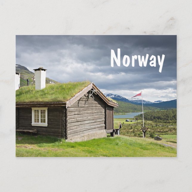 Sod roof log cabin in Norway postcard (Front)