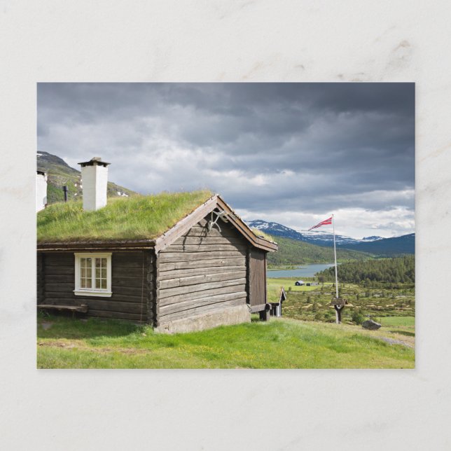 Sod roof log cabin postcard (Front)