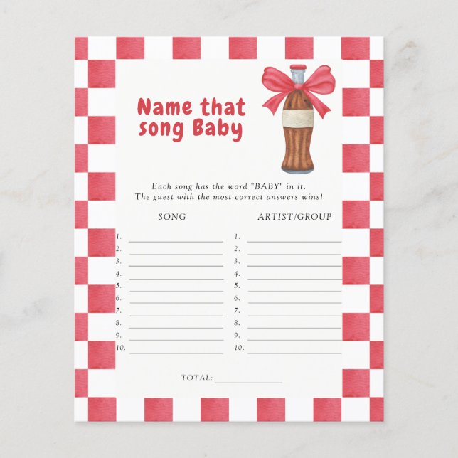 Soda baby shower Name that song baby game (Front)