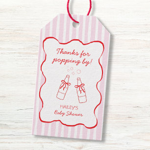 Soda Bottle Bow Pink & Red Wavy Baby Shower Gift Tags