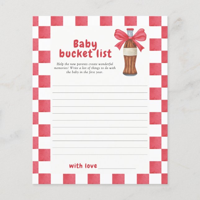 Soda & Bow baby shower - Baby bucket list game (Front)