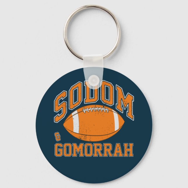 Sodom & Gomorrah Vintage Athletic LGBT Keychain (Front)