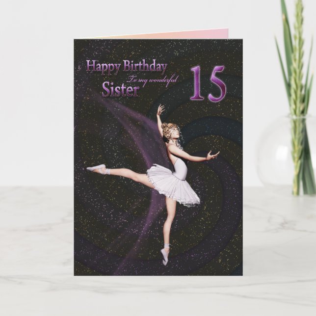 Soeur 15 ans, une carte d'anniversaire de ballerin (Devant)