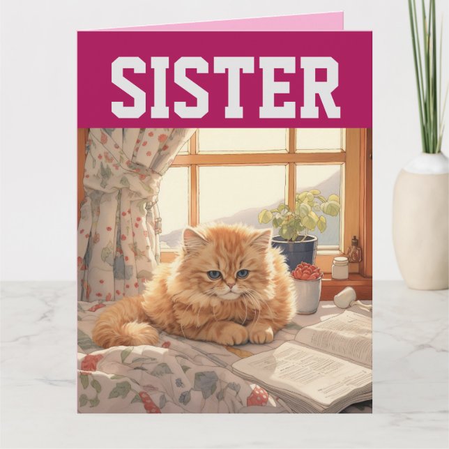 SOEUR CUTE CHAT ANNIVERSAIRE GRANDE CARTE DE GRÂCE (Devant)