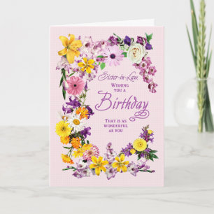 Soeur en droit Carte cadre Fleur Anniversaire