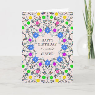 Soeur Fleurs Abstraites Carte Anniversaire