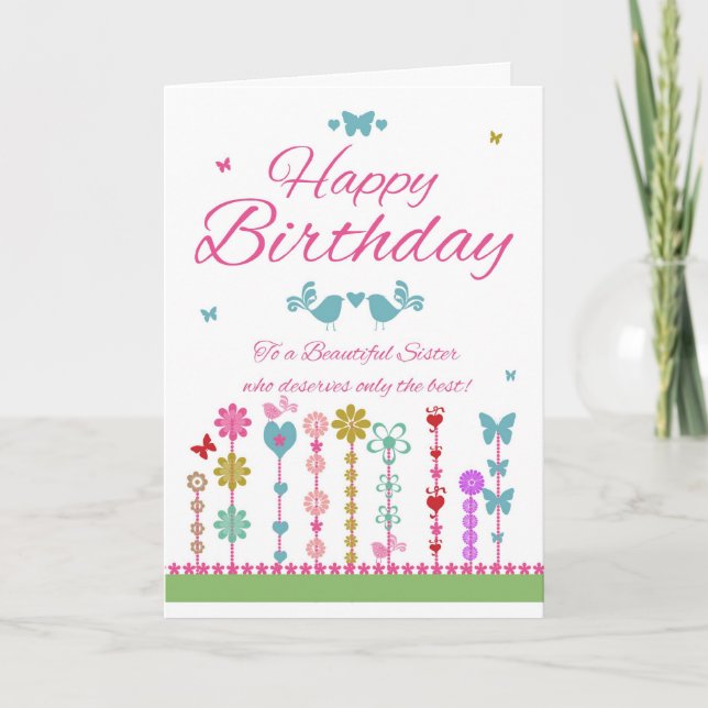 Soeur Jolie Carte Anniversaire Avec Papillons (Devant)